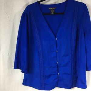New York Company Royal blue XL 3/4 sleeved crystal button v neck lace pattern